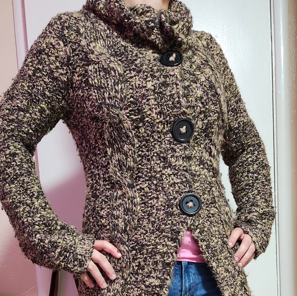 Free People Duster Cardigan Sweater Vest Small Brown Pink Mustard